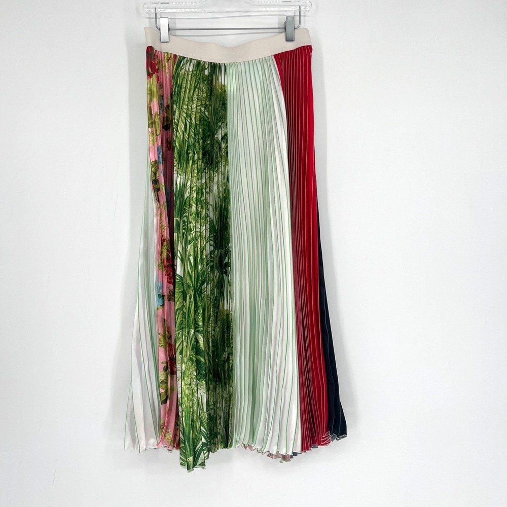 MSGM Pleated Skirt Womens 8/10 Patchwork Midi Designer Luxury Colorblock Floral‎